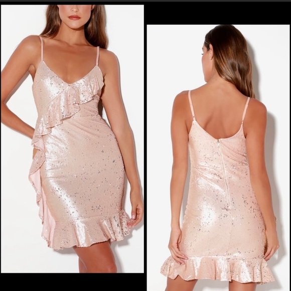 Lulus Dresses & Skirts - Lulus Clementina Rose Gold Pink Sequin Ruffle Mini Dress